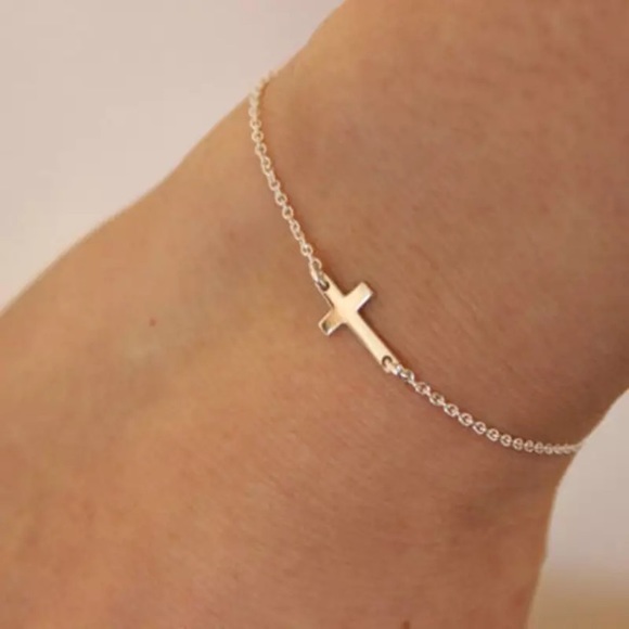 “Empowered” Minimalist Cross Faith Christian Charm Silver Gold Bracelet/Anklet - Picture 7 of 14